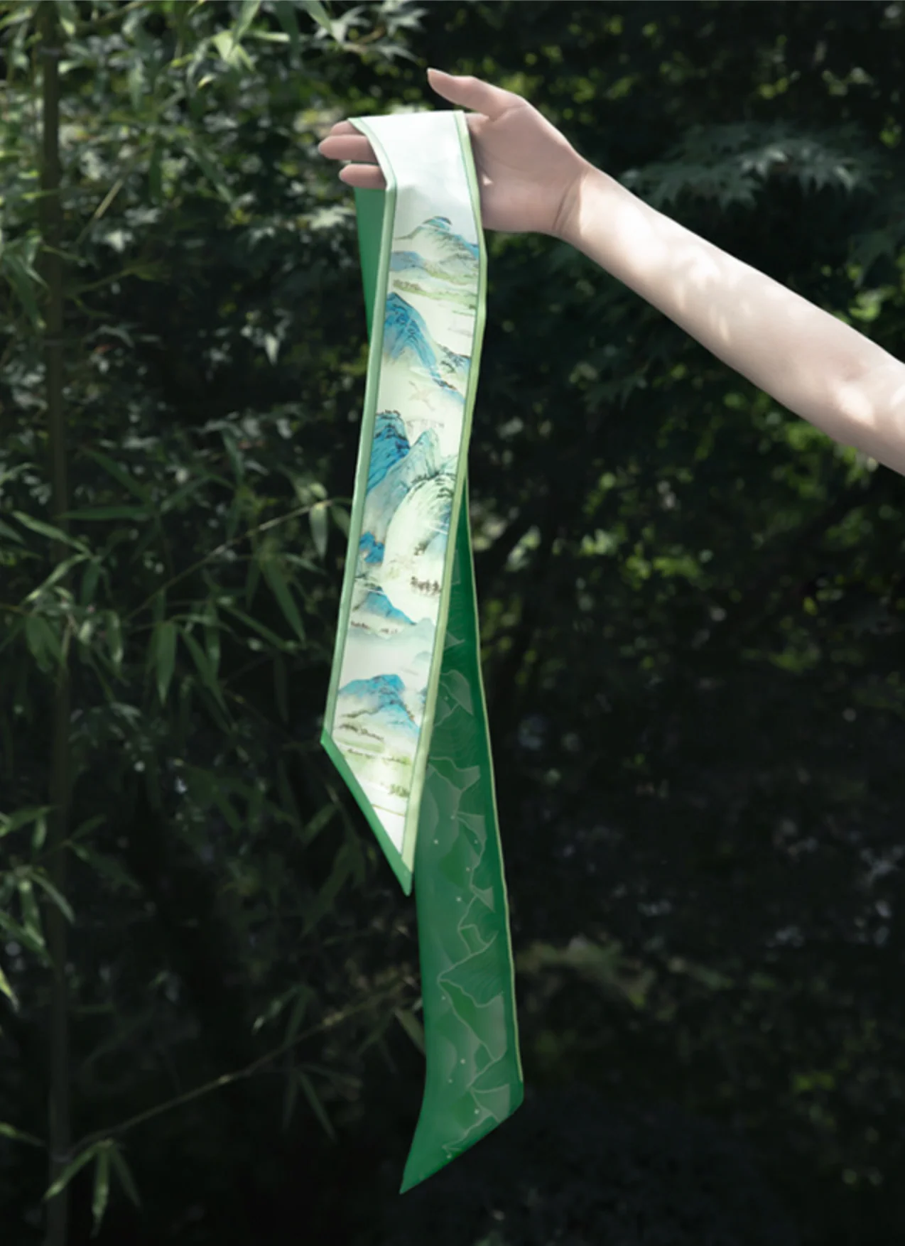 A Thousand Li - Artwork Mulberry Silk Twilly (120cm) - Image 3