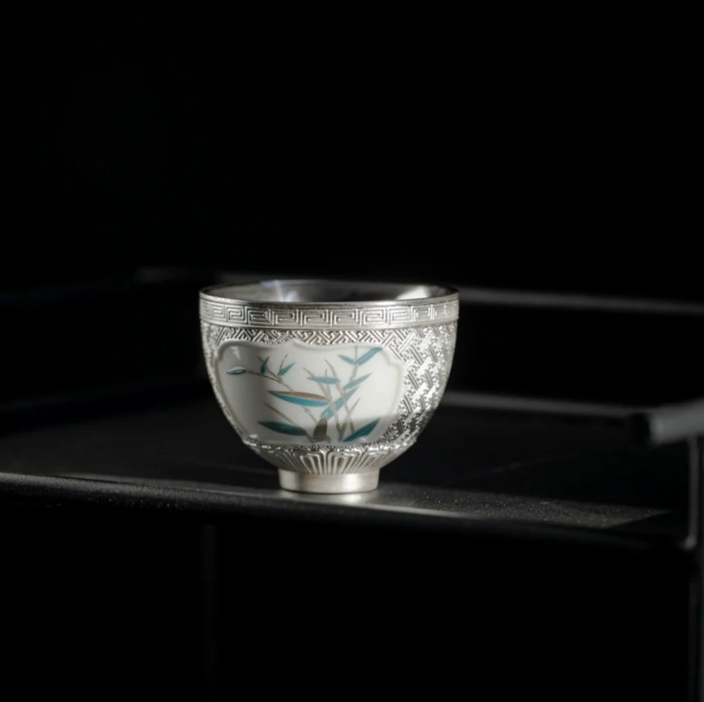 999 Sterling Silver Bamboo Tea Cup - Image 2