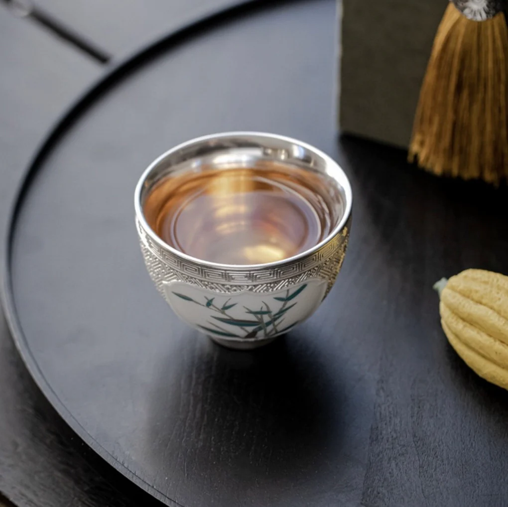 999 Sterling Silver Bamboo Tea Cup - Image 3