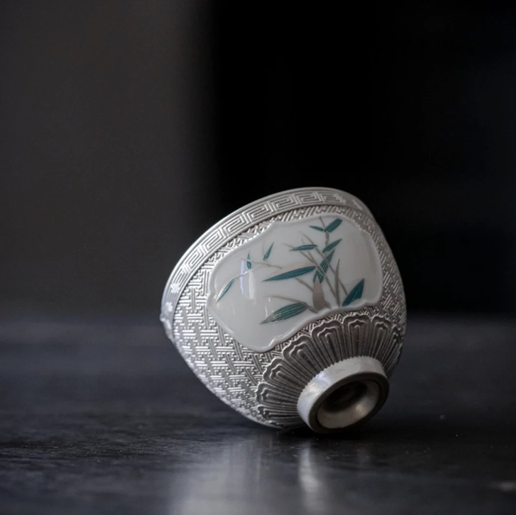 999 Sterling Silver Bamboo Tea Cup - Image 4