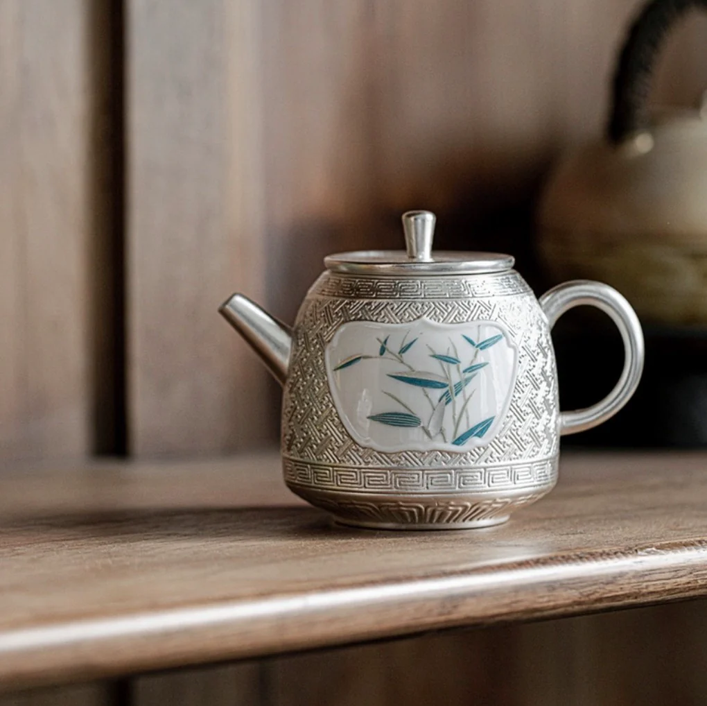 999 Sterling Silver Bamboo Tea Pot - Image 5