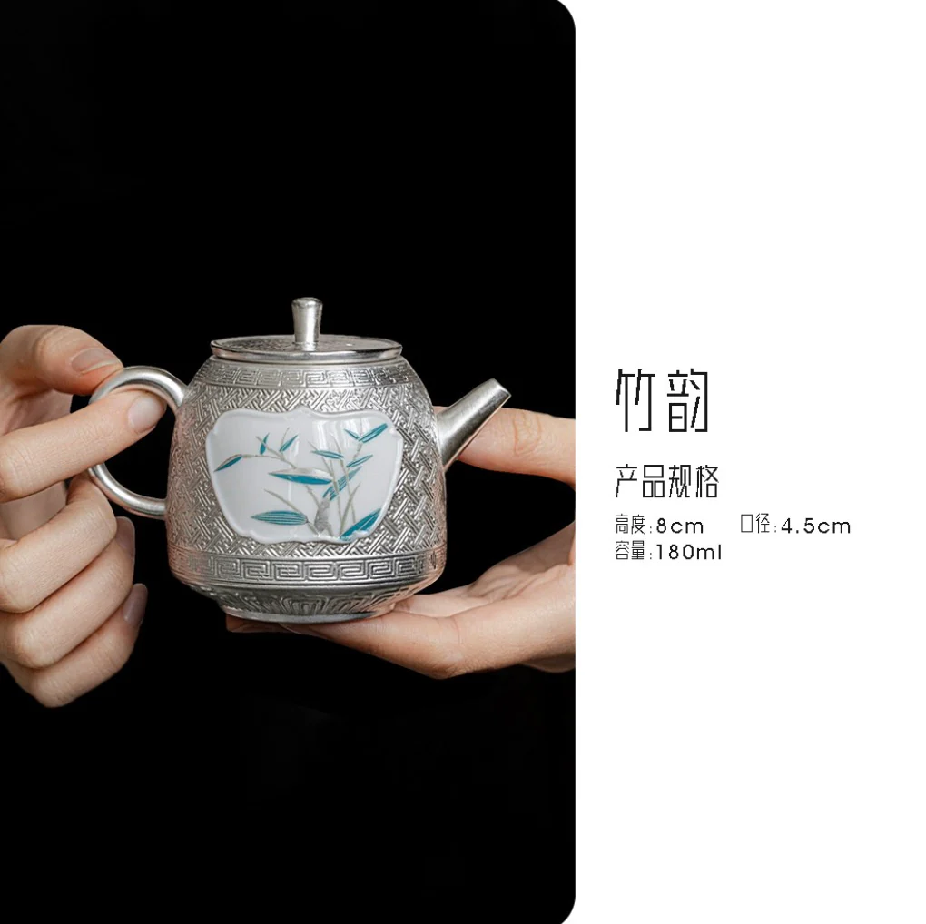 999 Sterling Silver Bamboo Tea Pot - Image 6