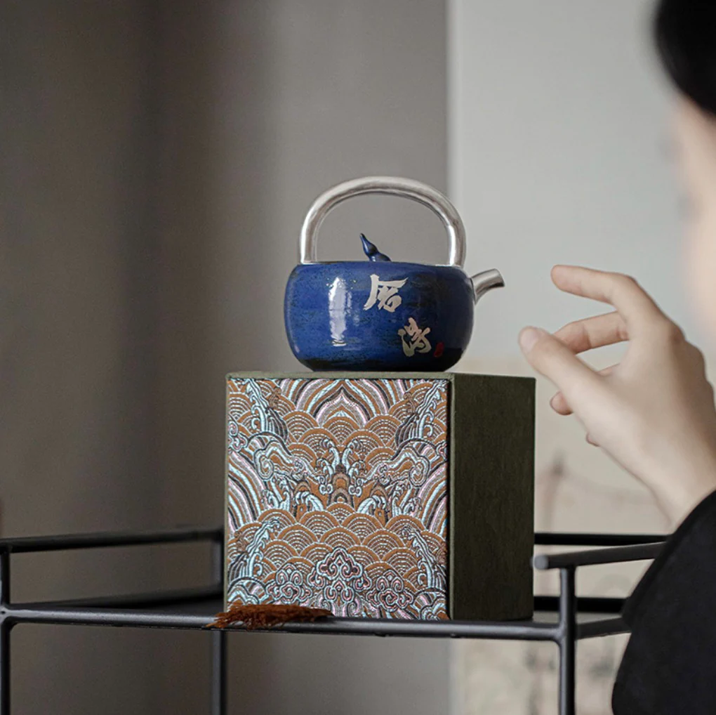 999 Sterling Silver Blue Tea Pot (with Handle) - Image 2