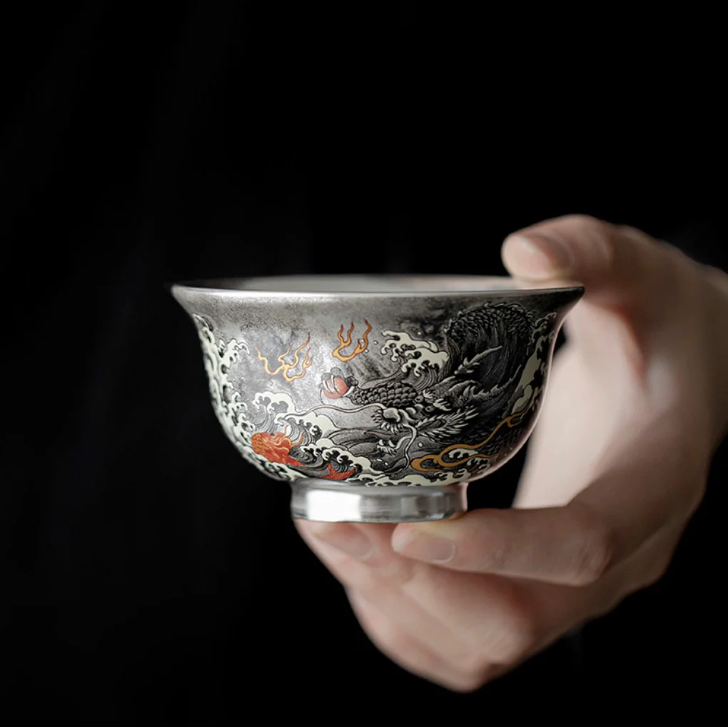 999 Sterling Silver Dragon Tea Cup - Image 2