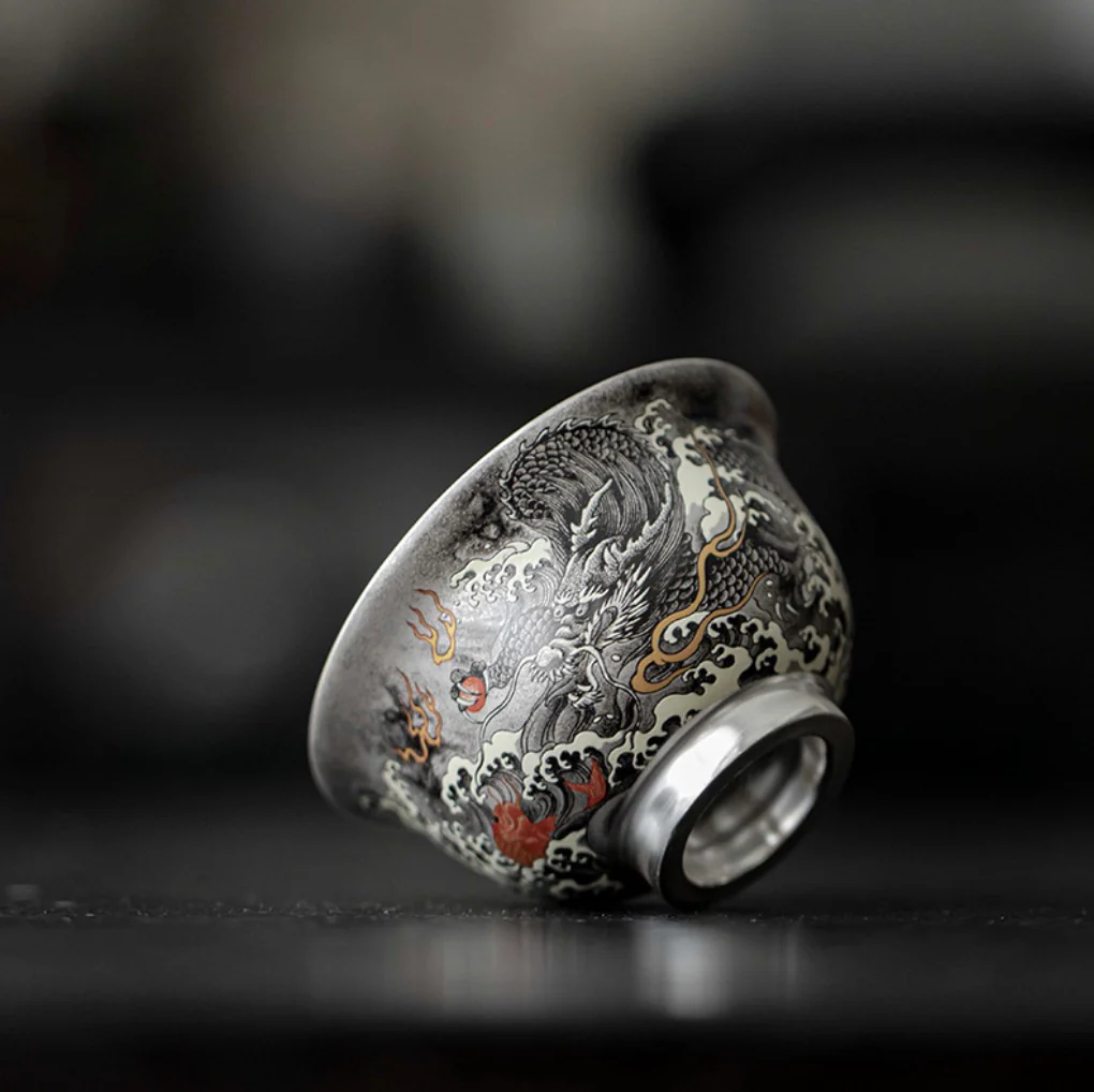 999 Sterling Silver Dragon Tea Cup - Image 3