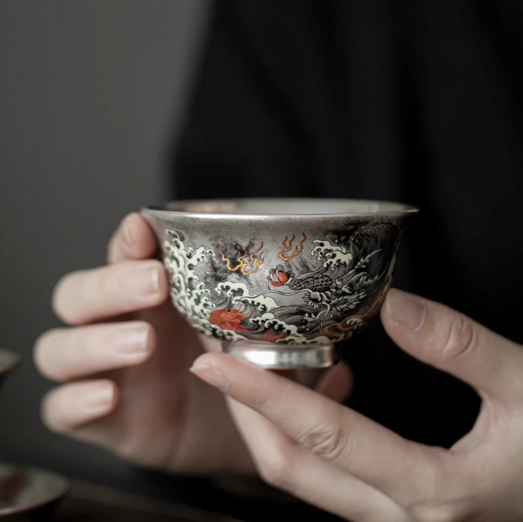 999 Sterling Silver Dragon Tea Cup - Image 4
