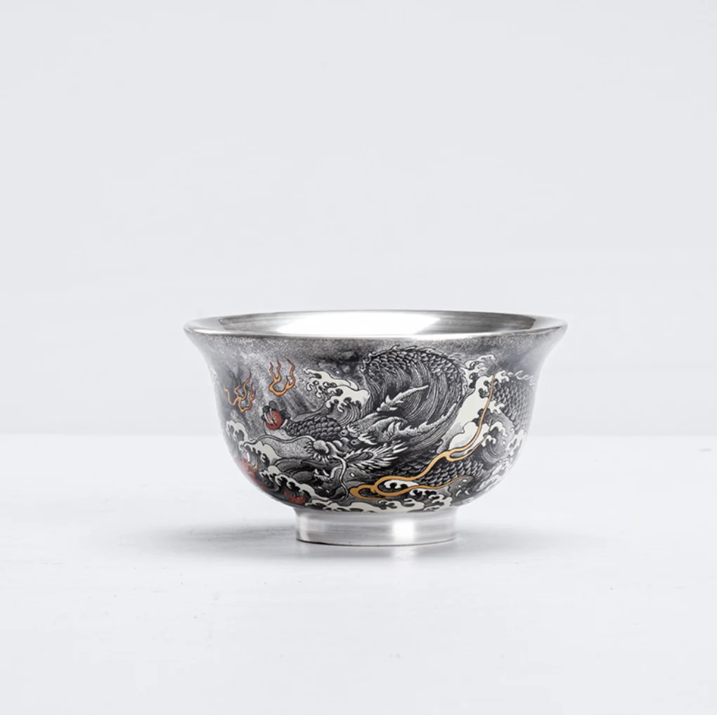 999 Sterling Silver Dragon Tea Cup - Image 5