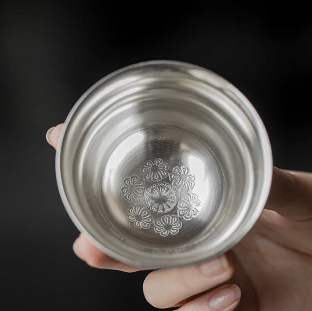 999 Sterling Silver Jade Leaf Tea Cup - Image 4