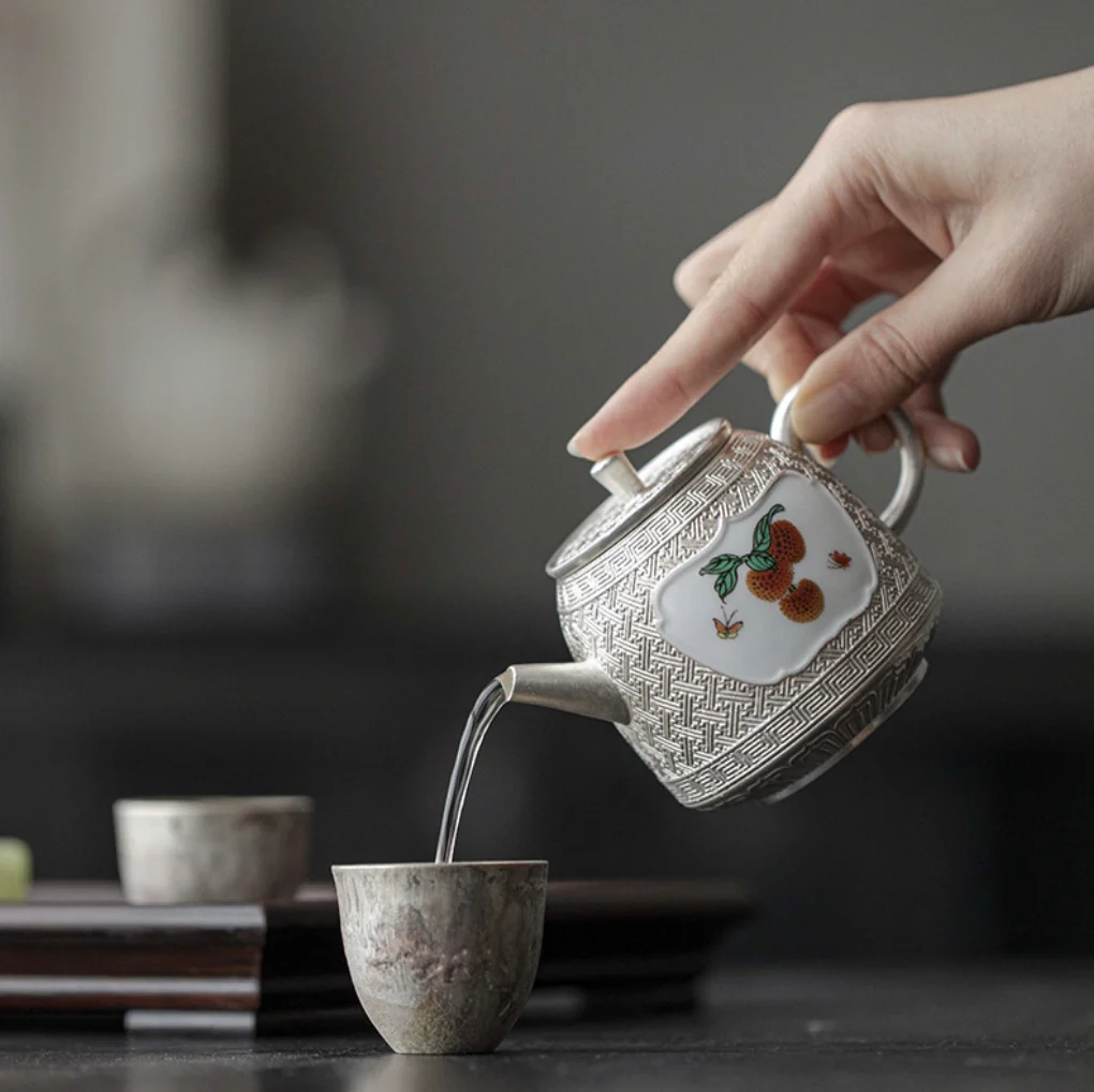 999 Sterling Silver Lychee Tea Pot - Image 3