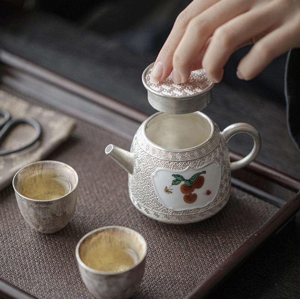 999 Sterling Silver Lychee Tea Pot - Image 4