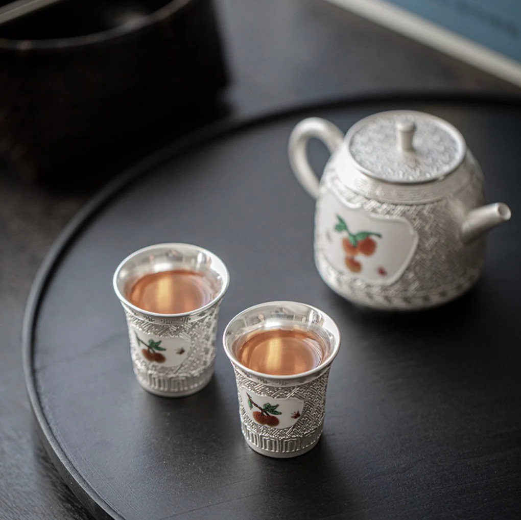 999 Sterling Silver Lychee Tea Pot Set (Gift Box) - Image 4