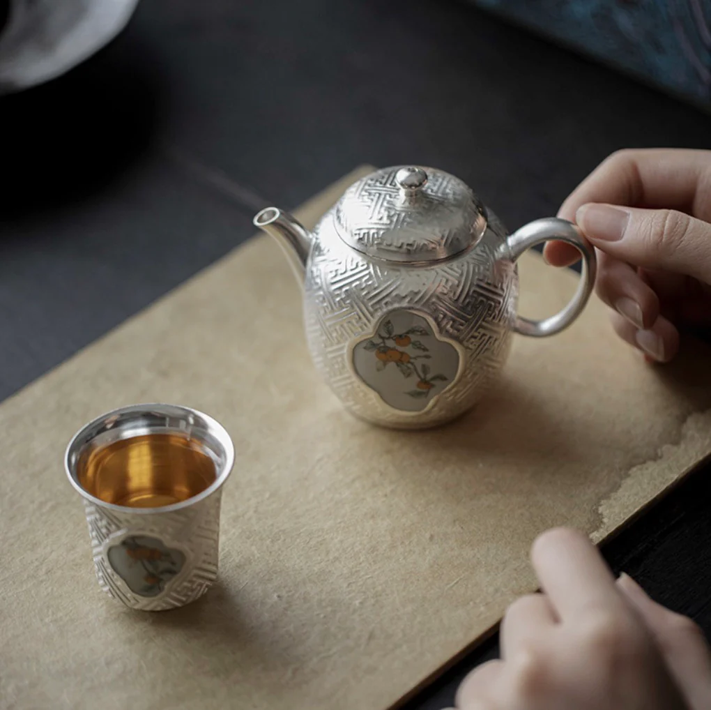 999 Sterling Silver Persimmon Tea Cup - Image 2
