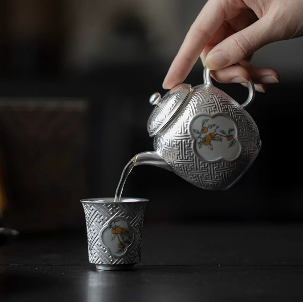 999 Sterling Silver Persimmon Tea Cup - Image 3