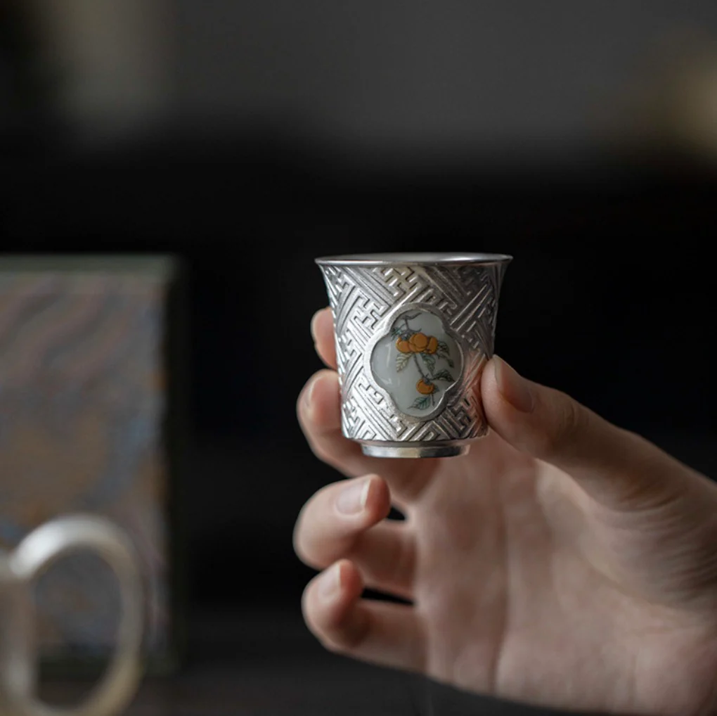 999 Sterling Silver Persimmon Tea Cup - Image 4