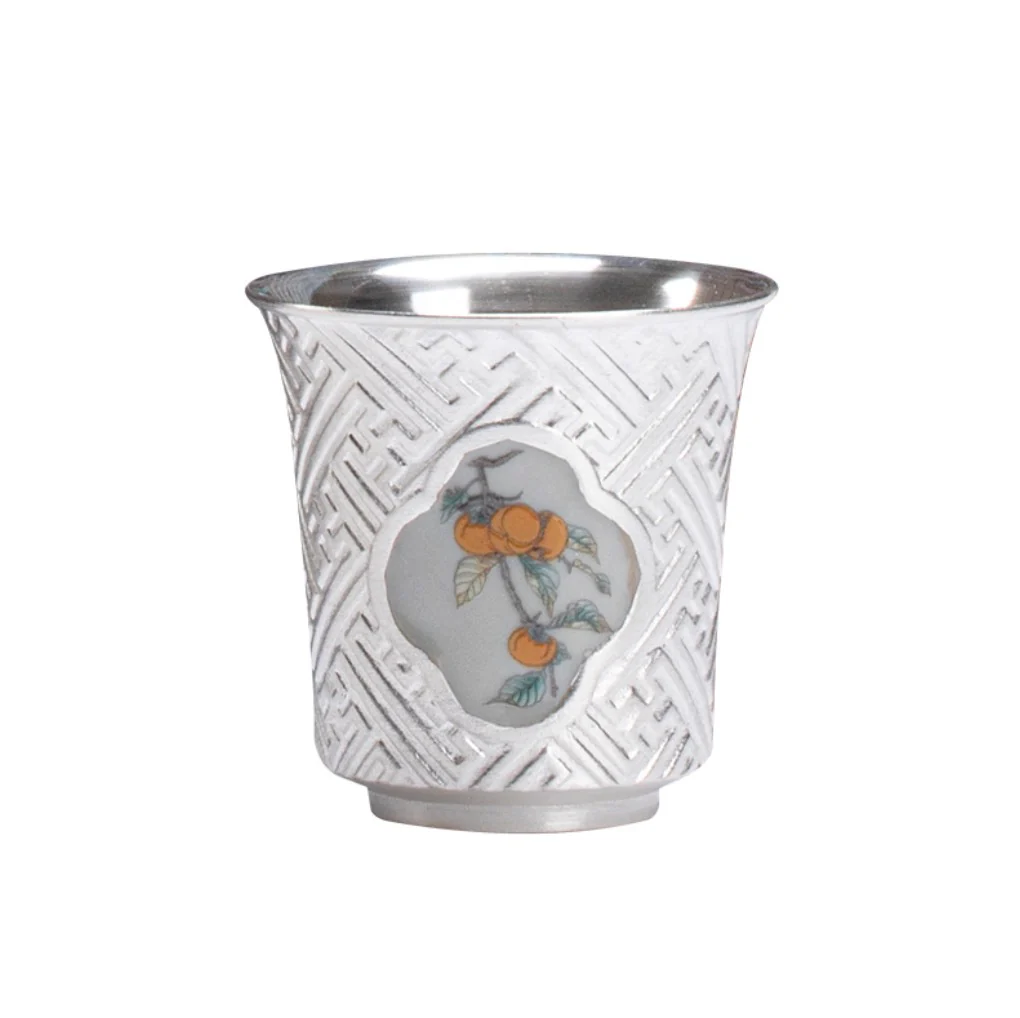 999 Sterling Silver Persimmon Tea Cup - Image 5