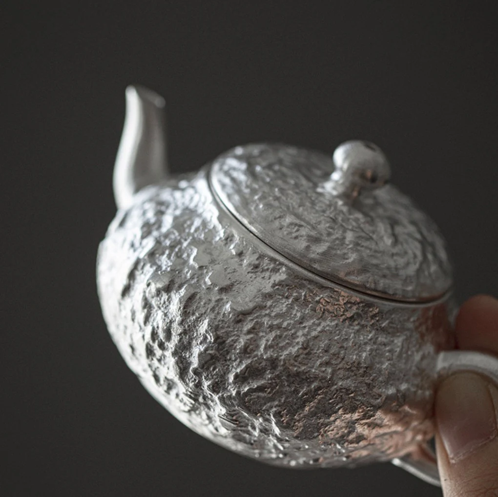999 Sterling Silver Stone Gourd Tea Pot - Image 5