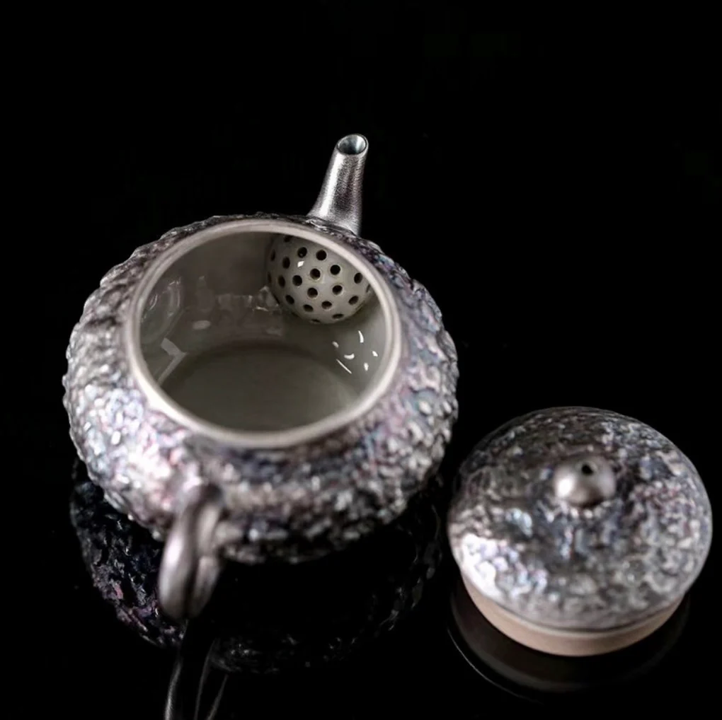 999 Sterling Silver Stone Tea Pot - Image 3