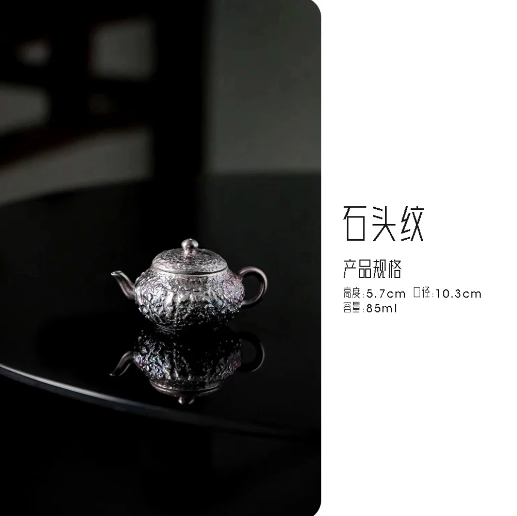 999 Sterling Silver Stone Tea Pot - Image 6