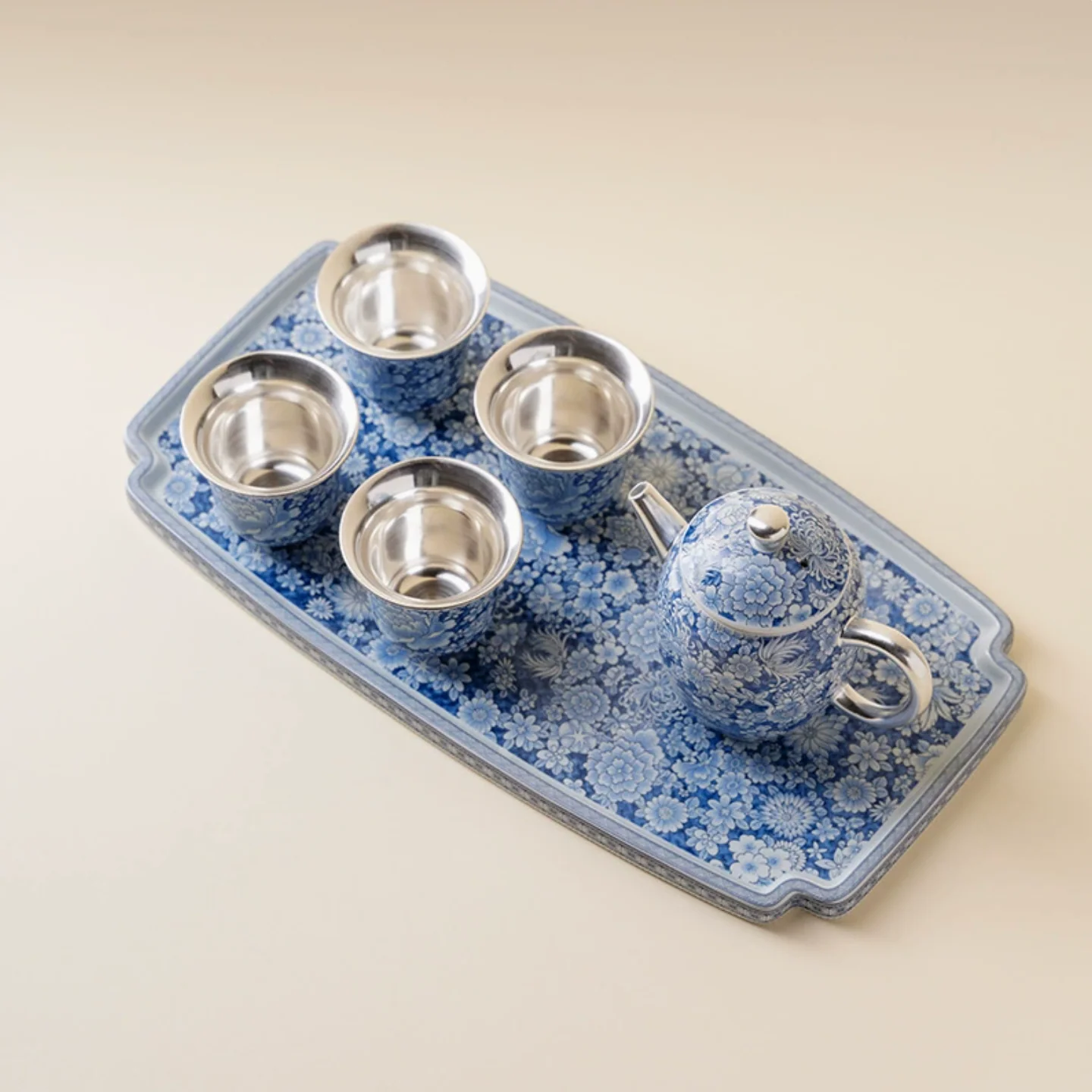 999 Sterling Silver Qing Hua Thousand Flowers Gift Set - Image 3