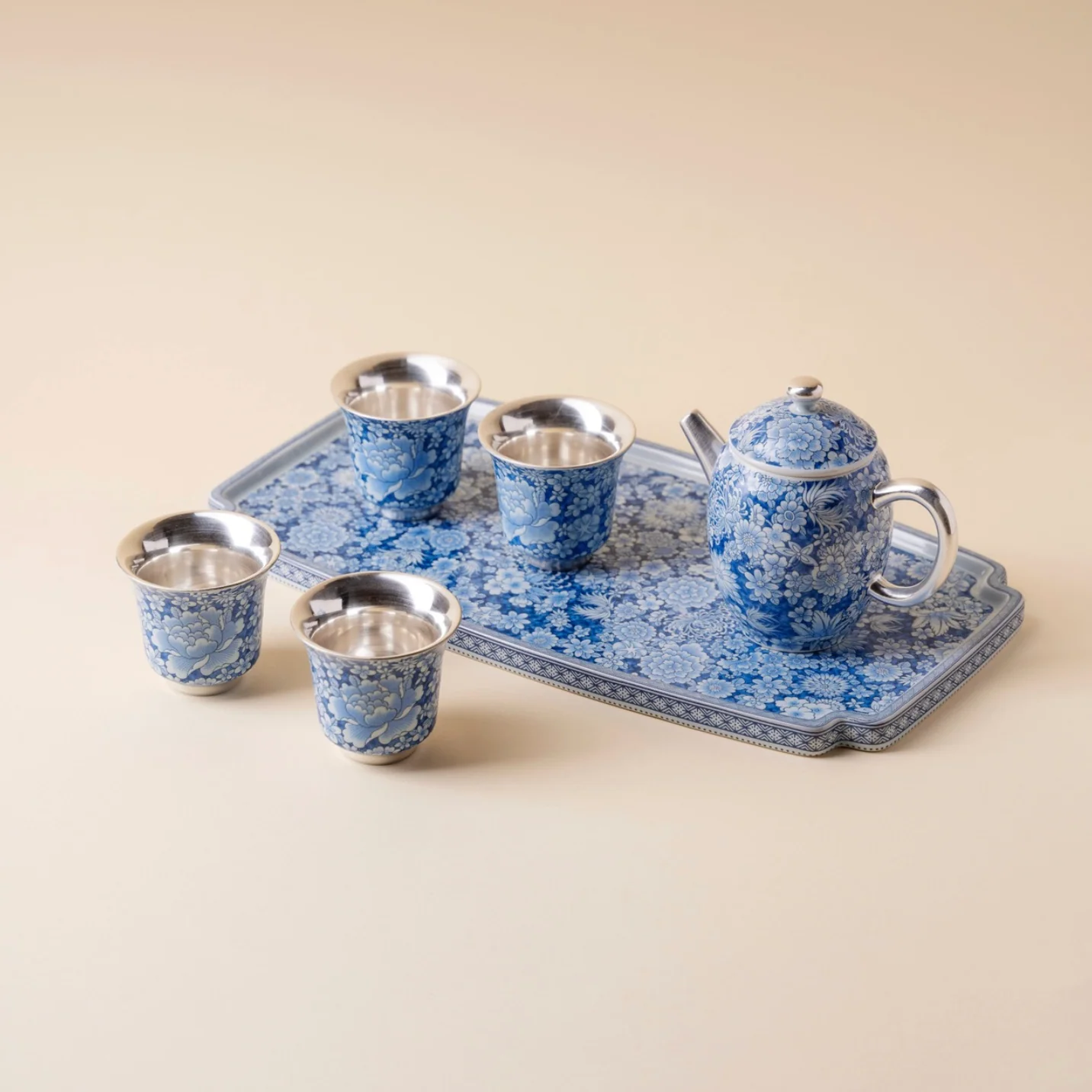 999 Sterling Silver Qing Hua Thousand Flowers Gift Set - Image 9