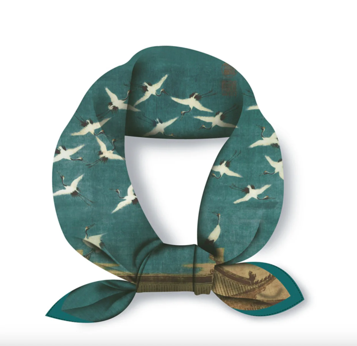 "Auspicious Cranes" Heritage Artwork Satin Scarf - Image 5
