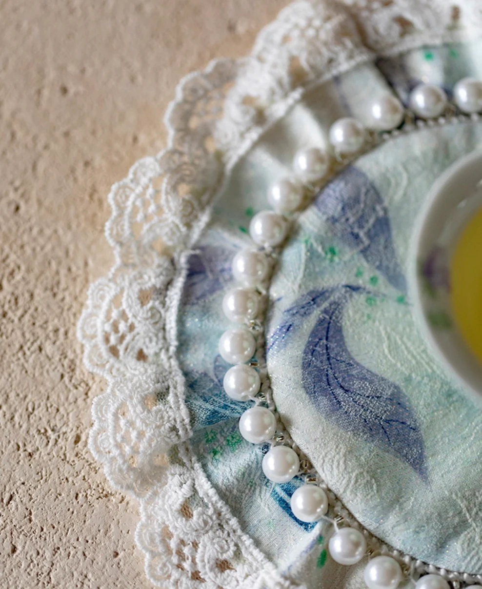 Blue Butterfly Pearl-Trimmed Silk Coaster - Image 3