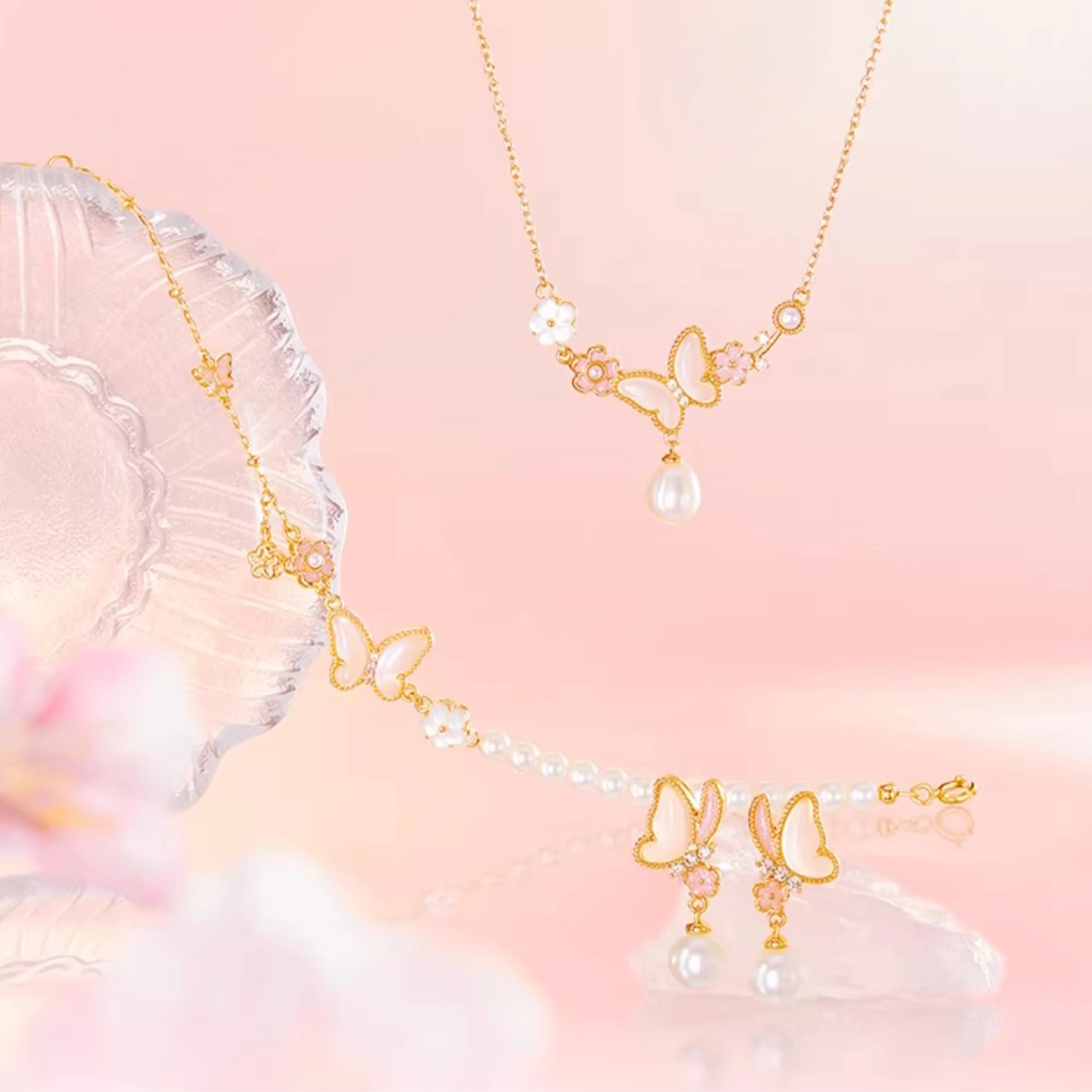 Butterfly Bloom Pearl Jewellery Set