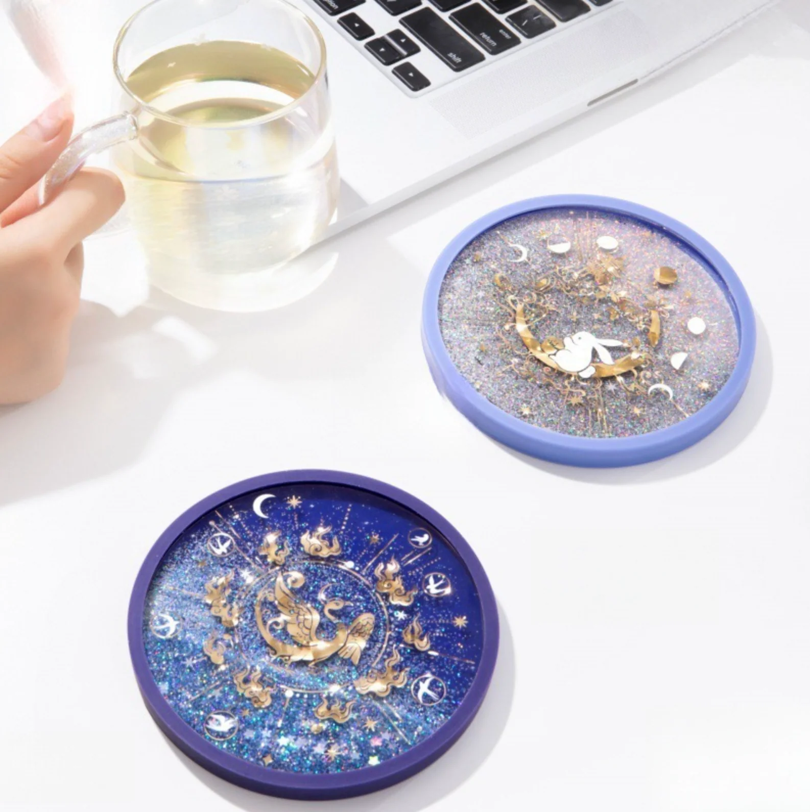 Celestial Golden Bird & Jade Rabbit Coasters Gift Set - Image 9