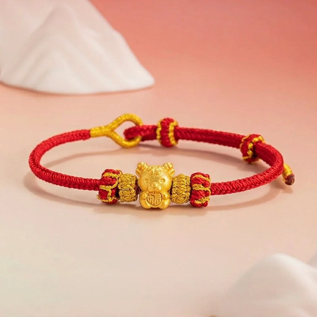 Fire Goat 2027 Zodiac Fortune Bead Red Cord Bracelet