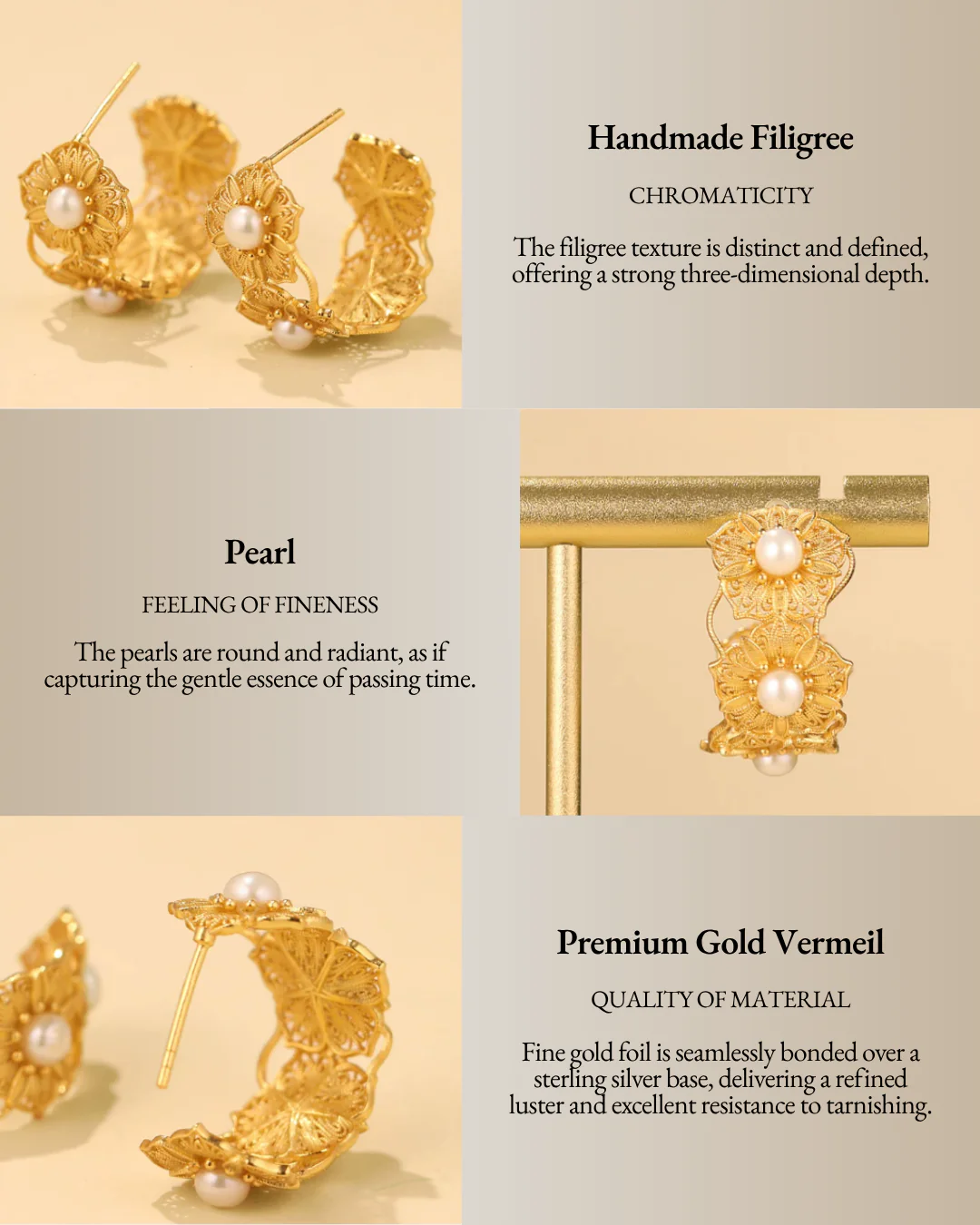 Gold Vermeil Blooming Flower Pearl Hoop Earrings - Image 4