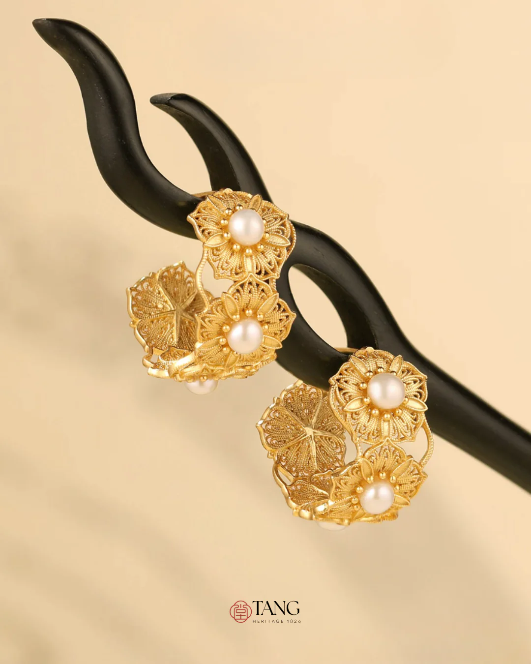 Gold Vermeil Blooming Flower Pearl Hoop Earrings - Image 7