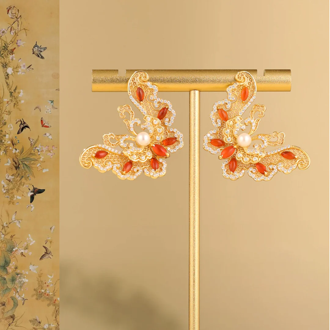 Gold Vermeil Butterfly Dance Pearl Earrings