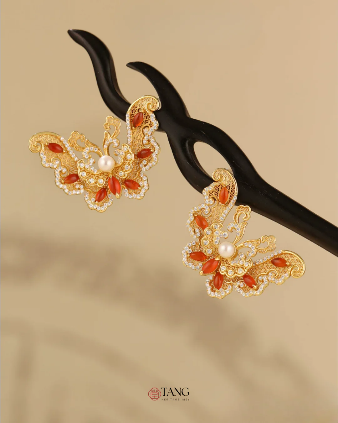 Gold Vermeil Butterfly Dance Pearl Earrings - Image 8
