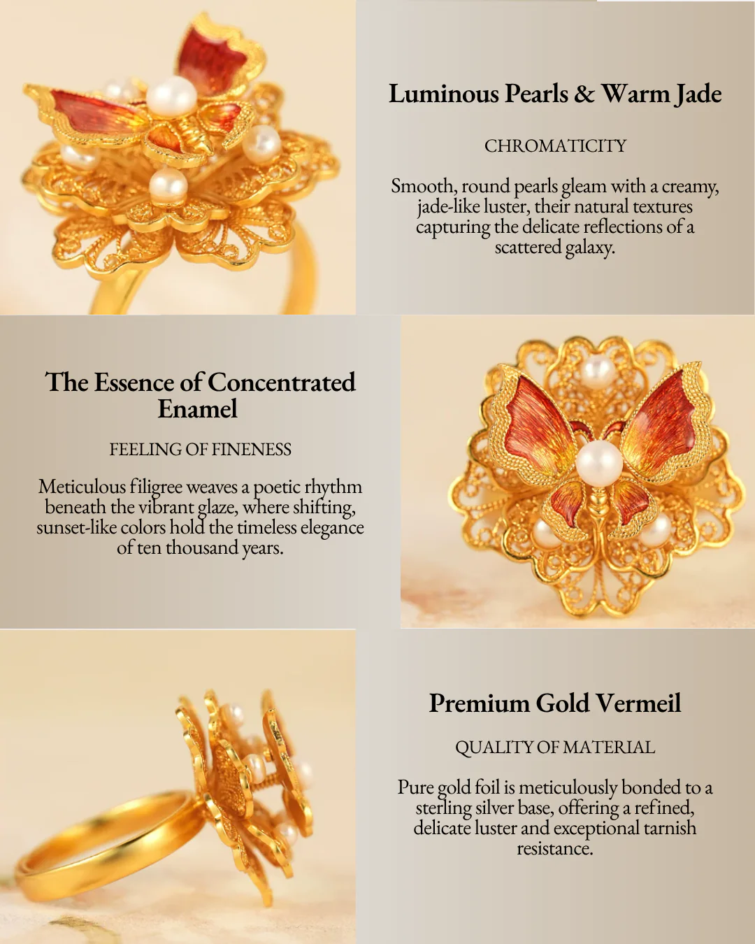 Gold Vermeil Butterfly Flower Ring - Image 4