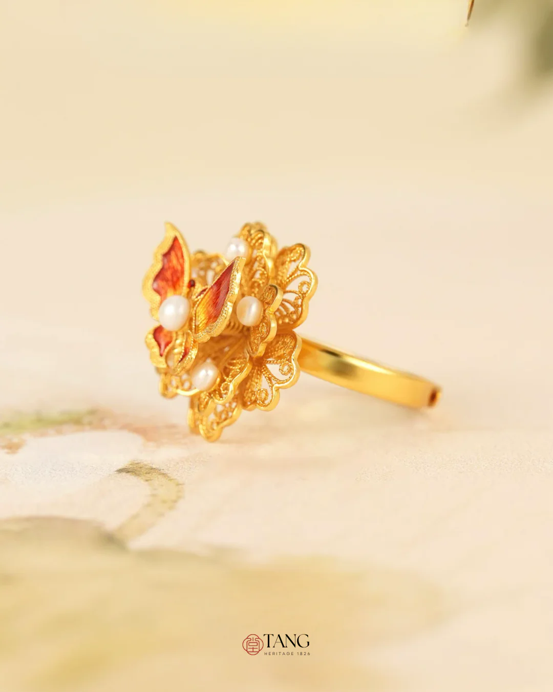 Gold Vermeil Butterfly Flower Ring - Image 5