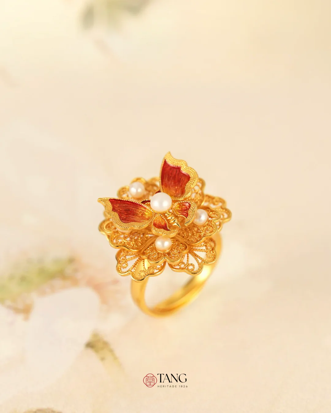 Gold Vermeil Butterfly Flower Ring - Image 7