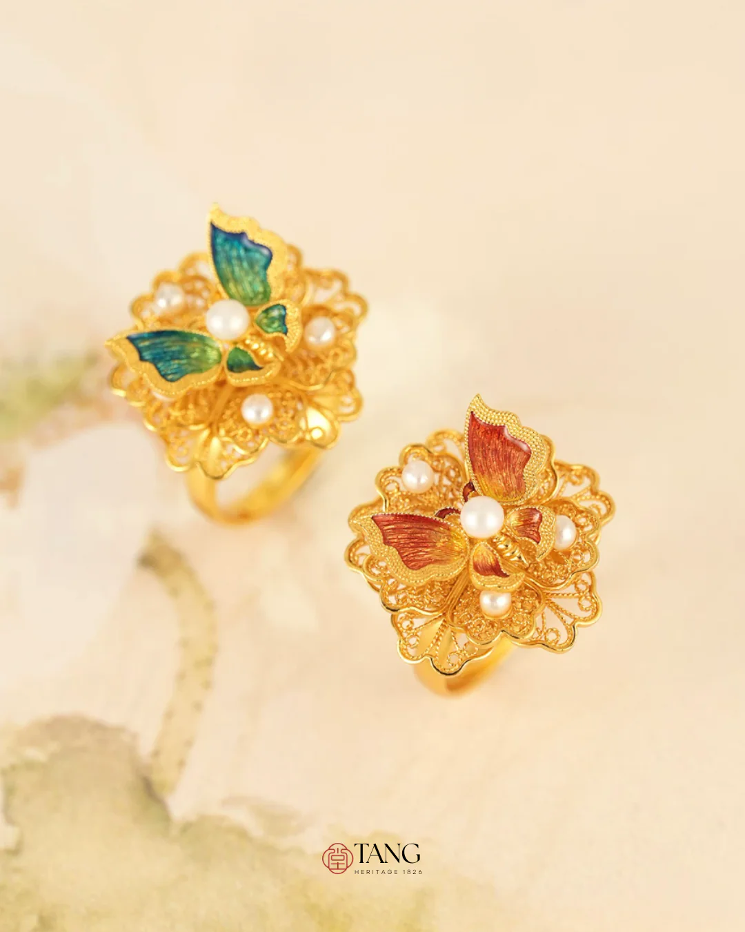 Gold Vermeil Butterfly Flower Ring - Image 9