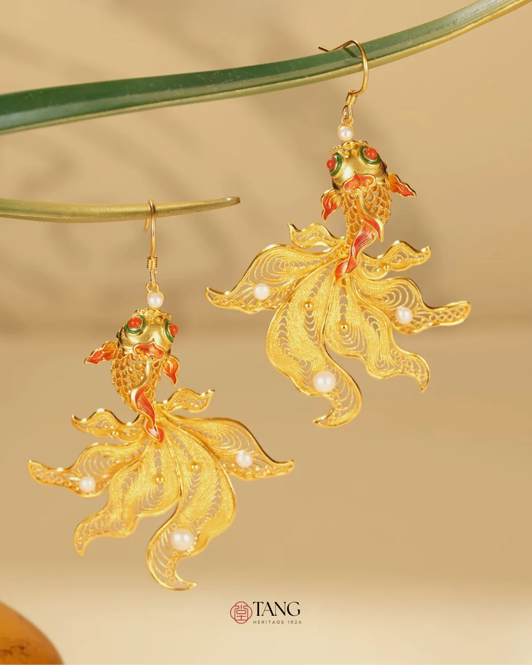Gold Vermeil Butterfly Goldfish Earrings - Image 2