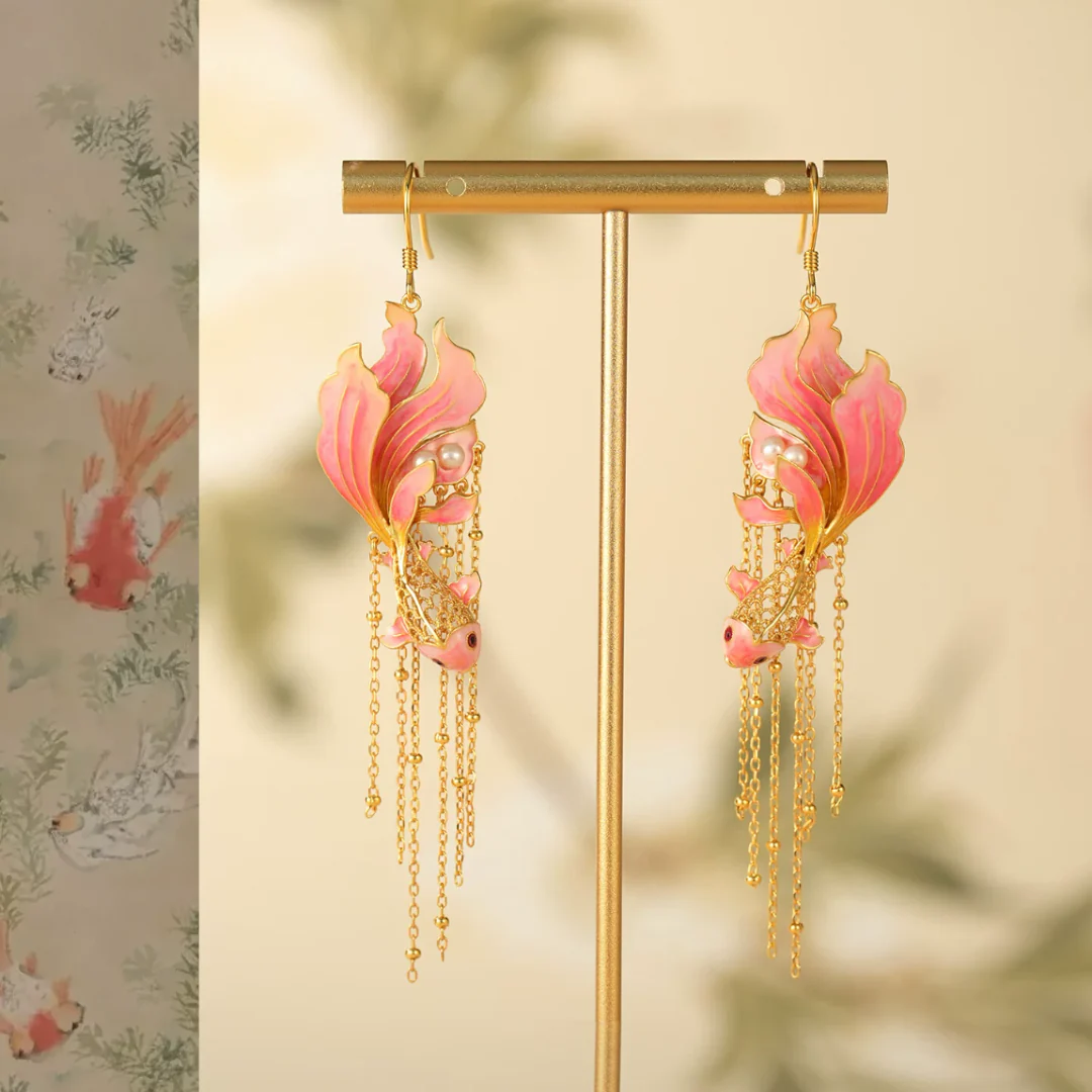 Gold Vermeil Cherry Blush Koi Earrings