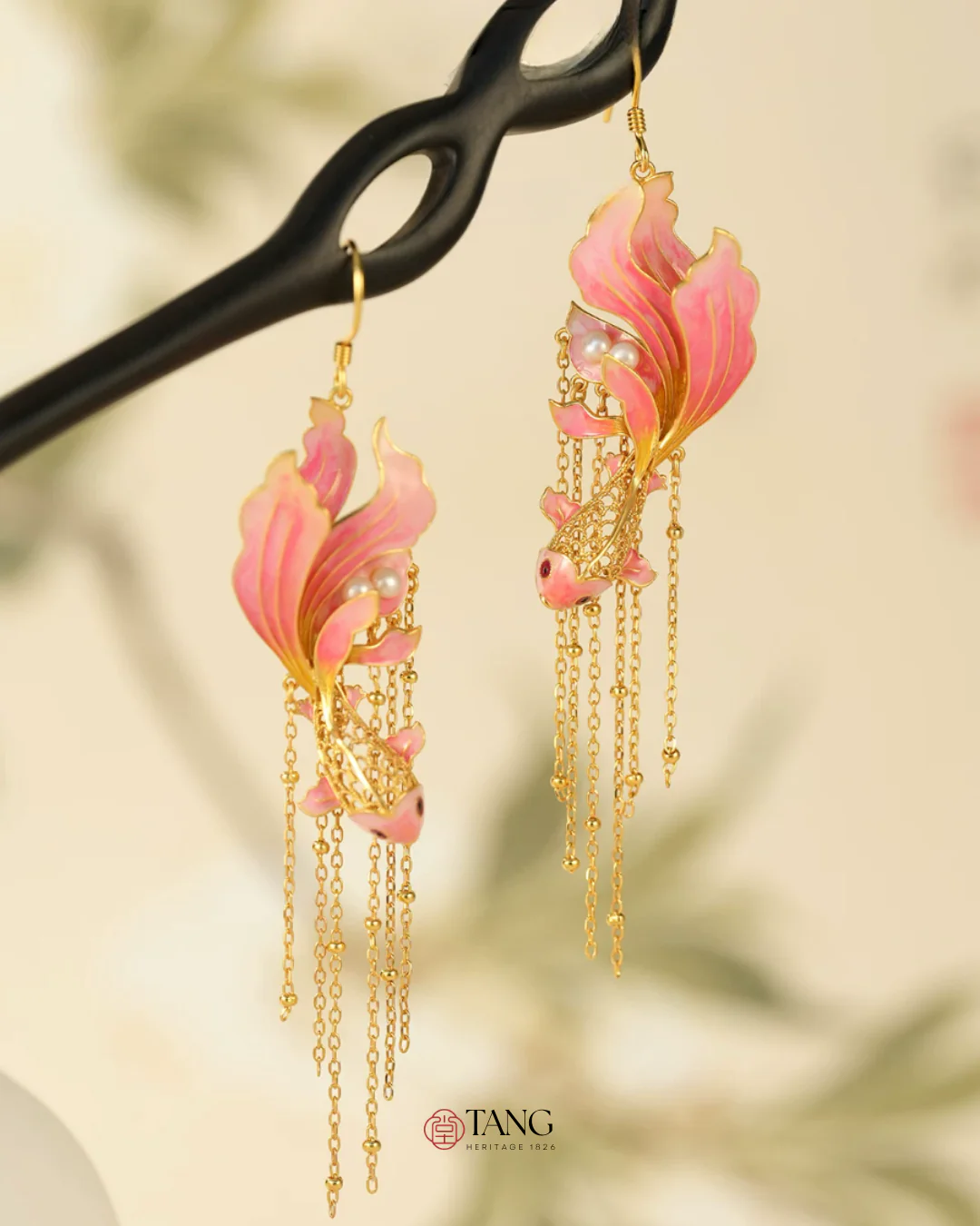 Gold Vermeil Cherry Blush Koi Earrings - Image 2