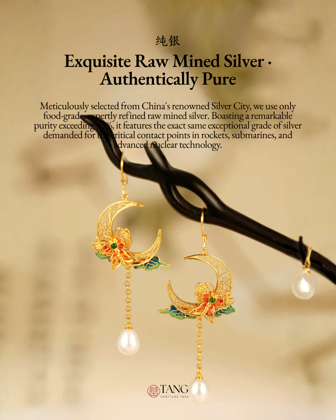 Gold Vermeil Crescent Moon Butterfly Pearl Earrings - Image 10