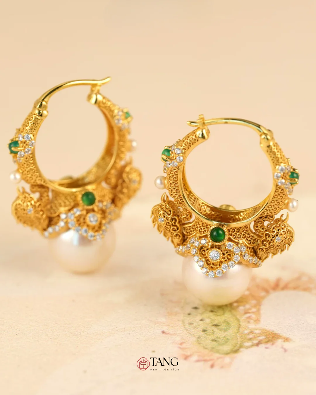 Gold Vermeil Double Phoenix Pearl Earrings - Image 10