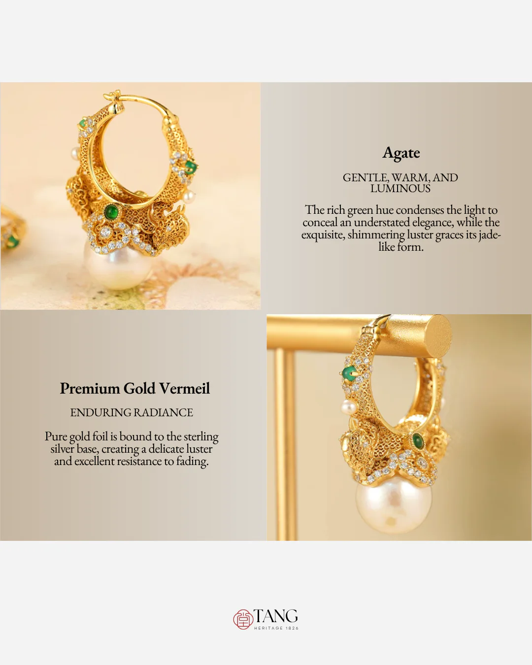 Gold Vermeil Double Phoenix Pearl Earrings - Image 5