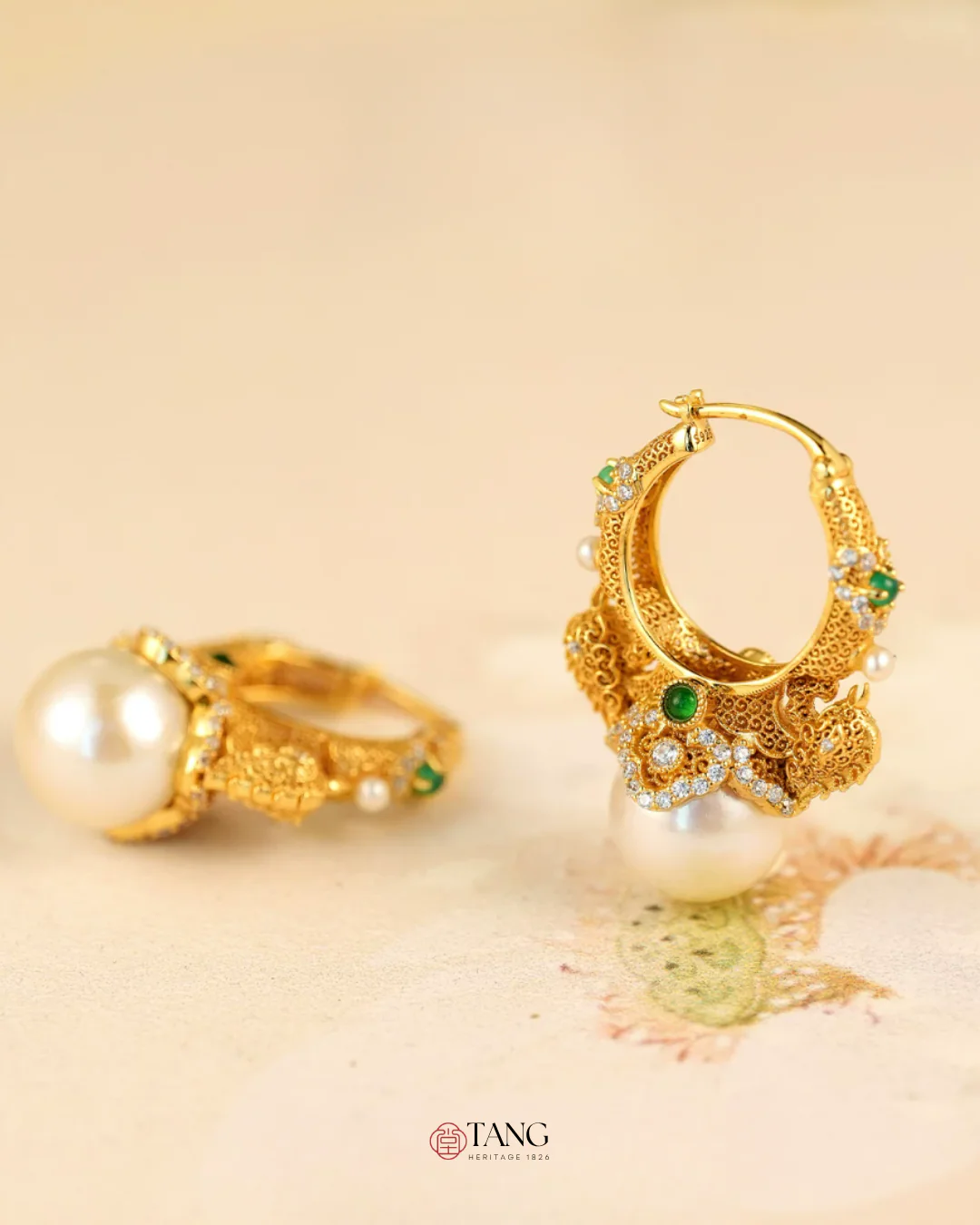Gold Vermeil Double Phoenix Pearl Earrings - Image 6