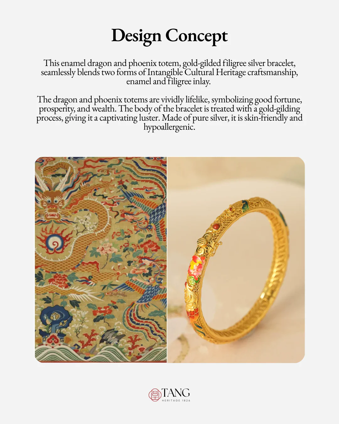Gold Vermeil Dragon Phoenix Bangle - Image 3