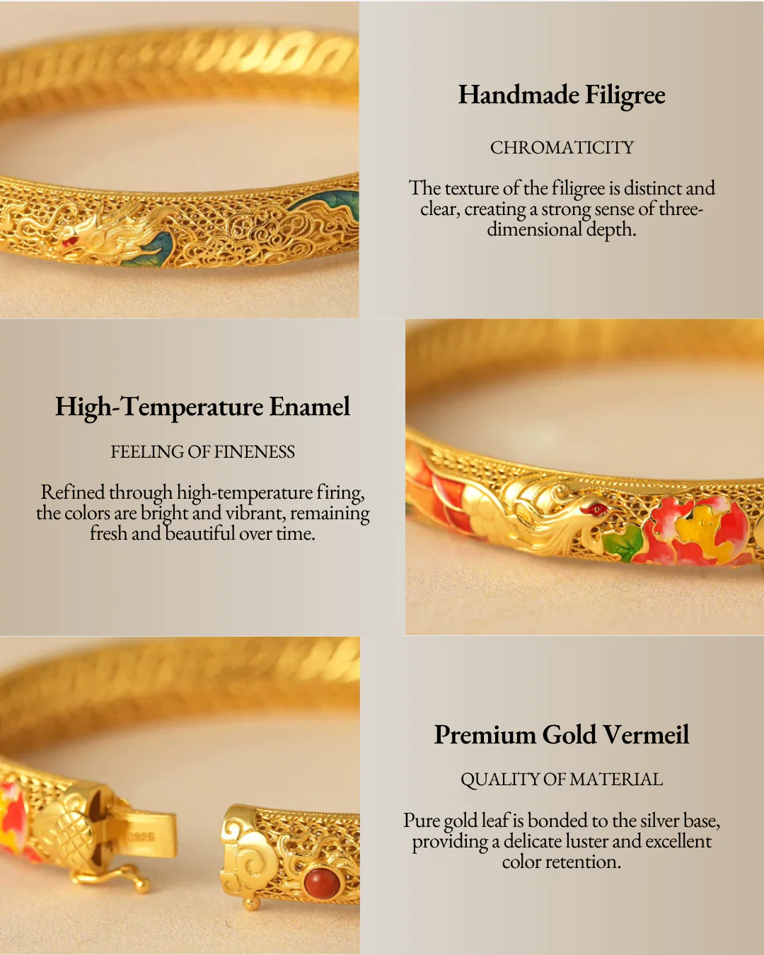 Gold Vermeil Dragon Phoenix Bangle - Image 4