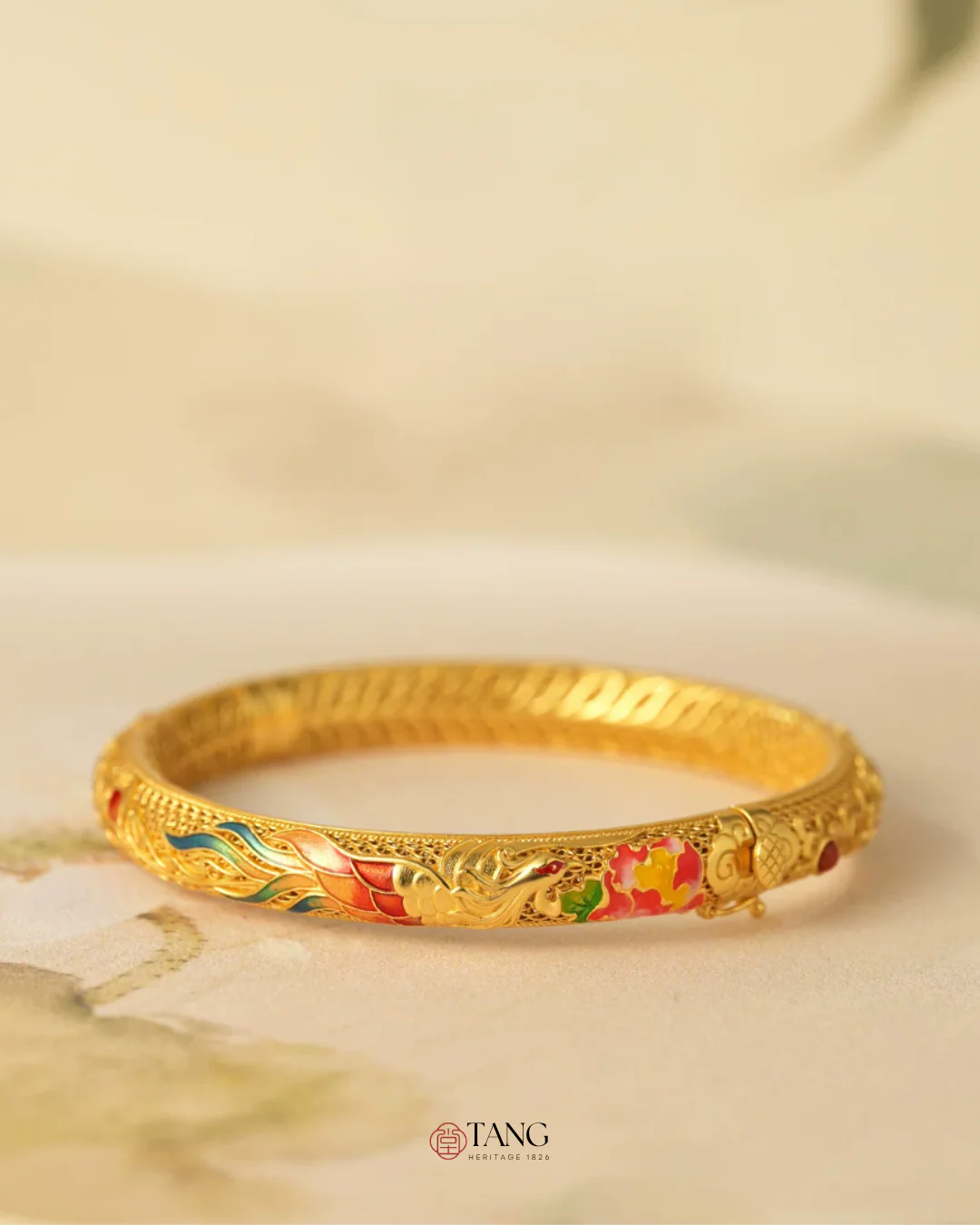 Gold Vermeil Dragon Phoenix Bangle - Image 5