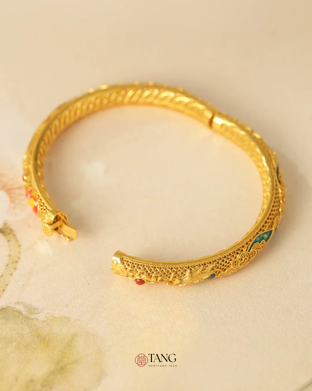 Gold Vermeil Dragon Phoenix Bangle - Image 7