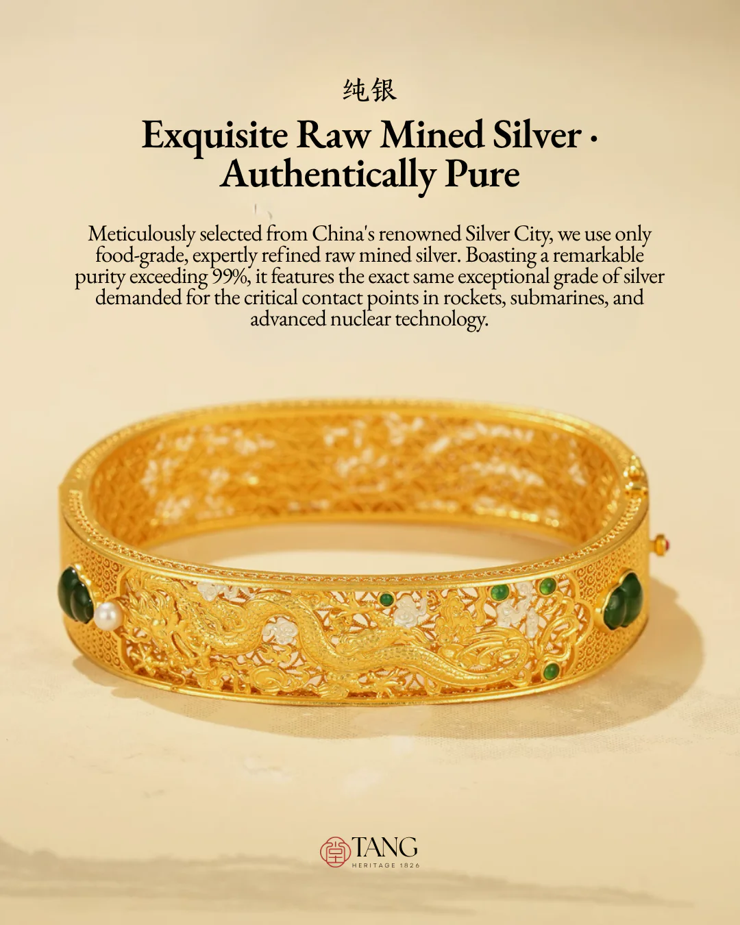 Gold Vermeil Dragon Phoenix Jadeite Bangle - Image 3