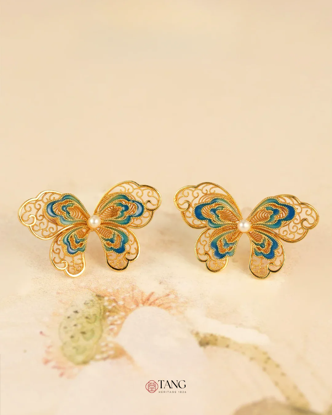 Gold Vermeil Enamel Butterfly Pearl Earrings - Image 12